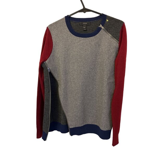 J.CREW Color-Block Crewneck with Zippers Gray Red Wool Blend Size XXSmall - Picture 2 of 10